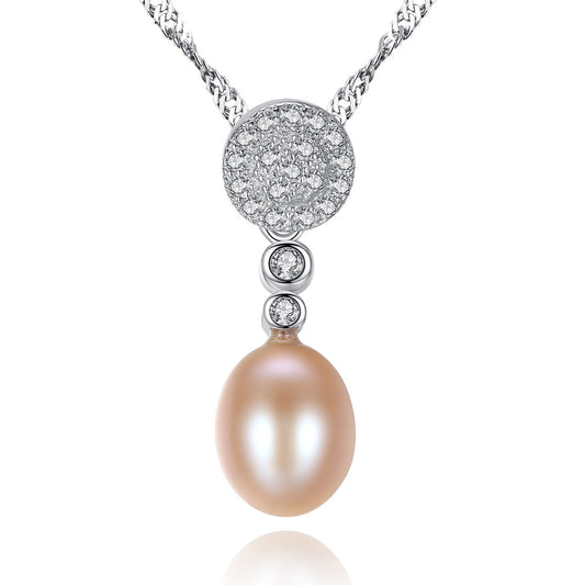 Aetolia 925 Sterling Silver Natural Freshwater Pearl Necklace Disc Halo CZ Diamond Pendant Necklace FN0037