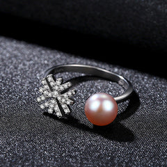 Aetolia 925 Sterling Silver Natural Freshwater Pearl Rings Snowflake Adjustable Open Ring FR0004