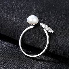 Aetolia 925 Sterling Silver Natural Freshwater Pearl Rings Snowflake Adjustable Open Ring FR0004