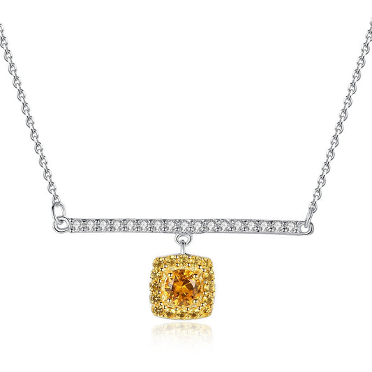 Aetolia 925 Sterling Silver 18K Gold Plated Gemstone Square Yellow CZ Diamond Pendant Necklace SN0116