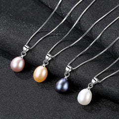 Aetolia 925 Sterling Silver Natural Freshwater Pearl Necklace Simple Classical Design Black Pearl Pendant Necklace FN0181