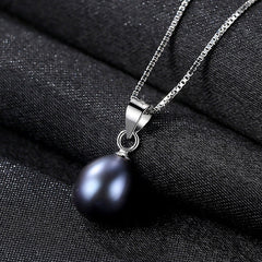 Aetolia 925 Sterling Silver Natural Freshwater Pearl Necklace Simple Classical Design Black Pearl Pendant Necklace FN0181