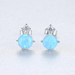 Aetolia 925 Sterling Silver Opal Earrings Trendy Solitaire CZ Diamond Opal Stud Earrings SE0223