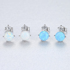 Aetolia 925 Sterling Silver Opal Earrings Trendy Solitaire CZ Diamond Opal Stud Earrings SE0223