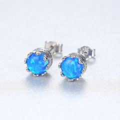 Aetolia 925 Sterling Silver Opal Earrings Crown 6MM Ball Opal Stud Earrings SE0244