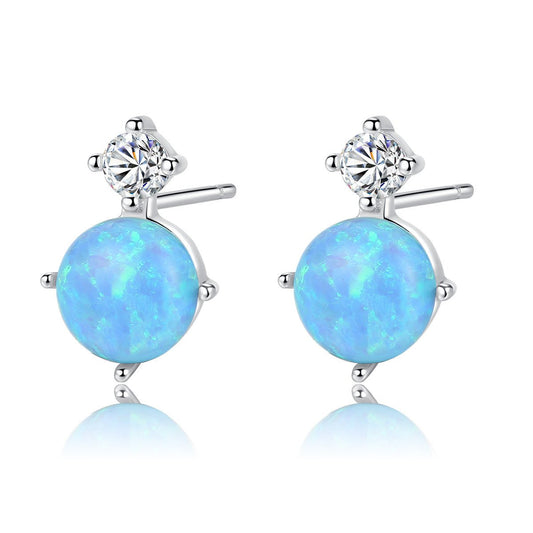 Aetolia 925 Sterling Silver Opal Earrings Trendy Solitaire CZ Diamond Opal Stud Earrings SE0223