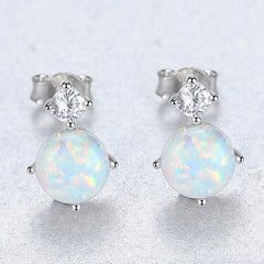 Aetolia 925 Sterling Silver Opal Earrings Trendy Solitaire CZ Diamond Opal Stud Earrings SE0223