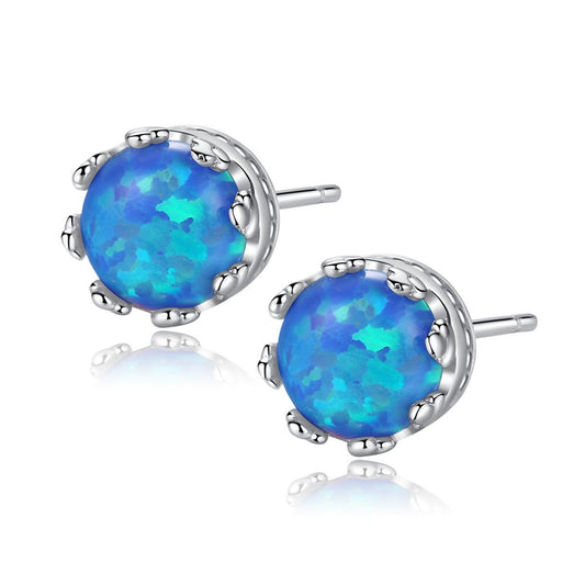 Aetolia 925 Sterling Silver Opal Earrings Crown 6MM Ball Opal Stud Earrings SE0244