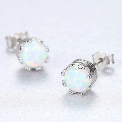 Aetolia 925 Sterling Silver Opal Earrings Crown 6MM Ball Opal Stud Earrings SE0244