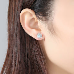 Aetolia 925 Sterling Silver Opal Earrings Circular Halo CZ Diamond Opal Stud Earrings SE0230