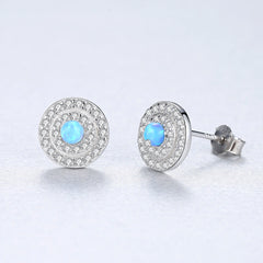 Aetolia 925 Sterling Silver Opal Earrings Circular Halo CZ Diamond Opal Stud Earrings SE0230