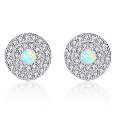 Aetolia 925 Sterling Silver Opal Earrings Circular Halo CZ Diamond Opal Stud Earrings SE0230