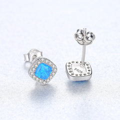 Aetolia 925 Sterling Silver Opal Earrings Halo CZ Diamond Square Opal Stud Earrings SE0238