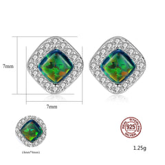 Aetolia 925 Sterling Silver Opal Earrings Halo CZ Diamond Square Opal Stud Earrings SE0238