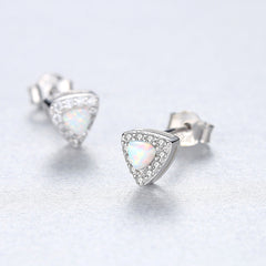 Aetolia 925 Sterling Silver Opal Earrings Triangle Halo CZ Diamond Opal Stud Earrings SE0232