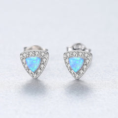 Aetolia 925 Sterling Silver Opal Earrings Triangle Halo CZ Diamond Opal Stud Earrings SE0232