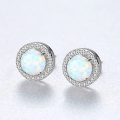 Aetolia 925 Sterling Silver Opal Earrings 4 Prong Halo CZ Diamond Opal Stud Earrings SE0241