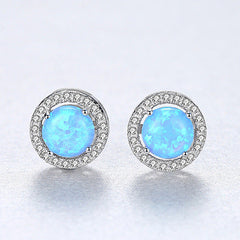 Aetolia 925 Sterling Silver Opal Earrings 4 Prong Halo CZ Diamond Opal Stud Earrings SE0241