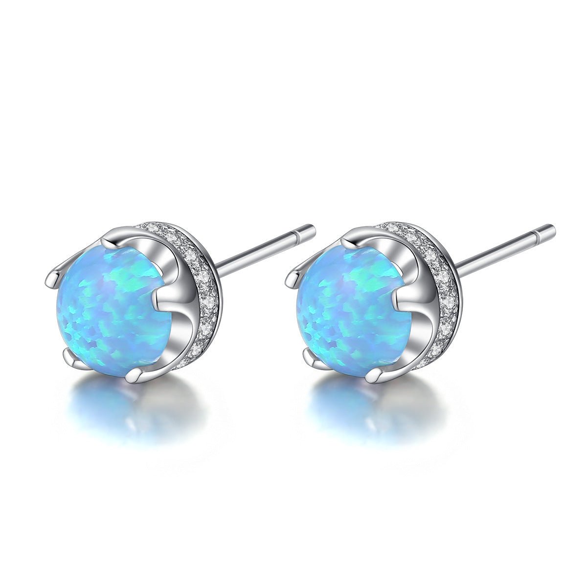 Aetolia 925 Sterling Silver Opal Earrings CZ Diamond 5MM Ball Opal Stud Earrings SE0242