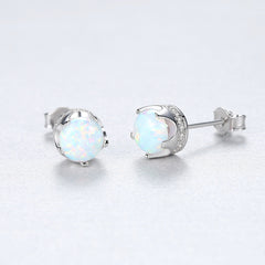 Aetolia 925 Sterling Silver Opal Earrings CZ Diamond 5MM Ball Opal Stud Earrings SE0242