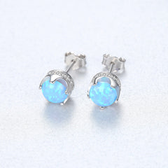 Aetolia 925 Sterling Silver Opal Earrings CZ Diamond 5MM Ball Opal Stud Earrings SE0242