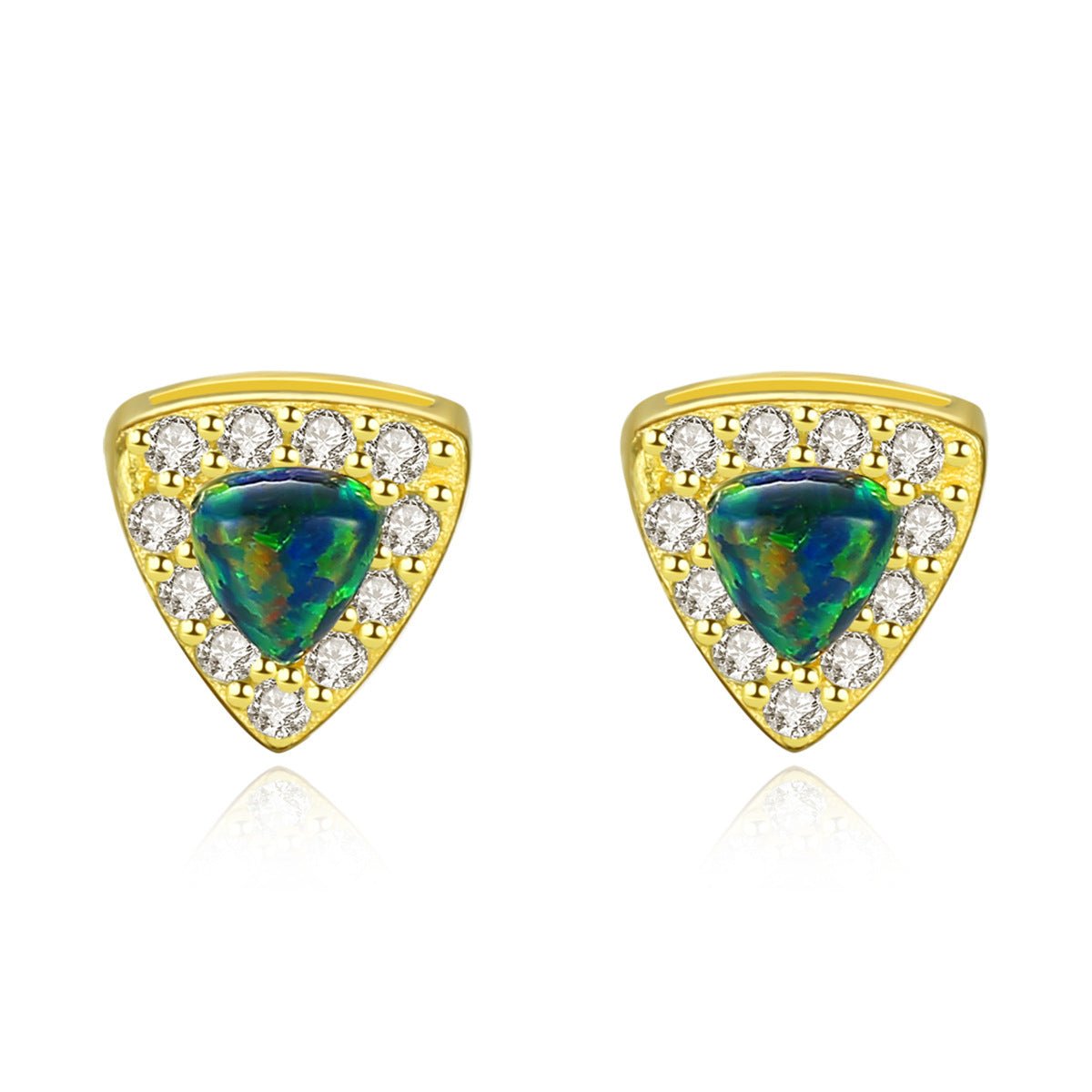 Aetolia 925 Sterling Silver Opal Earrings Triangle Halo CZ Diamond Opal Stud Earrings SE0232