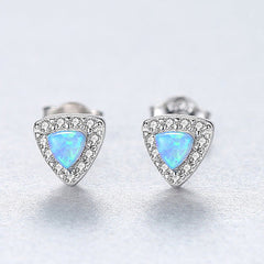 Aetolia 925 Sterling Silver Opal Earrings Triangle Halo CZ Diamond Opal Stud Earrings SE0232