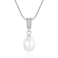 Aetolia 925 Sterling Silver Natural Freshwater Pearl Necklace Double Row CZ Diamond Pendant Necklace FN0160