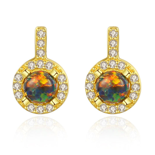 Aetolia 925 Sterling Silver Opal Earrings Luxury CZ Diamond Bezel Set Opal Stud Earrings SE0235