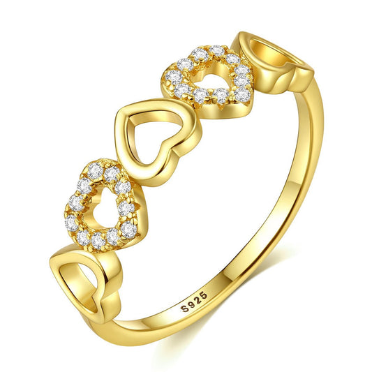 Aetolia 925 Sterling Silver 18K Gold Plated Unique Hollow Out Heart CZ Diamond Ring SR9225