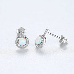 Aetolia 925 Sterling Silver Opal Earrings Luxury CZ Diamond Bezel Set Opal Stud Earrings SE0235