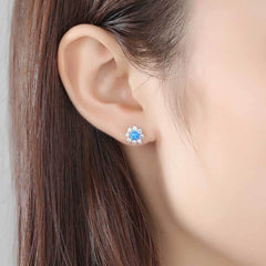 Aetolia 925 Sterling Silver Opal Earrings Elegant Flower CZ Diamond Opal Stud Earrings SE0236