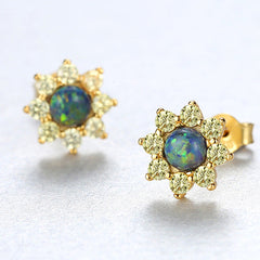 Aetolia 925 Sterling Silver Opal Earrings Elegant Flower CZ Diamond Opal Stud Earrings SE0236