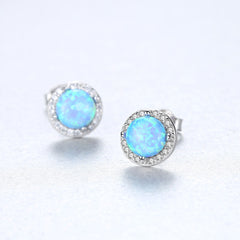 Aetolia 925 Sterling Silver Opal Earrings Halo CZ Diamond Bezel Set Opal Stud Earrings SE0243