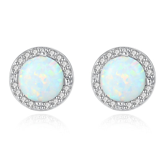 Aetolia 925 Sterling Silver Opal Earrings Halo CZ Diamond Bezel Set Opal Stud Earrings SE0243