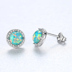 Aetolia 925 Sterling Silver Opal Earrings Halo CZ Diamond Bezel Set Opal Stud Earrings SE0243