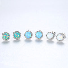 Aetolia 925 Sterling Silver Opal Earrings Halo CZ Diamond Bezel Set Opal Stud Earrings SE0243