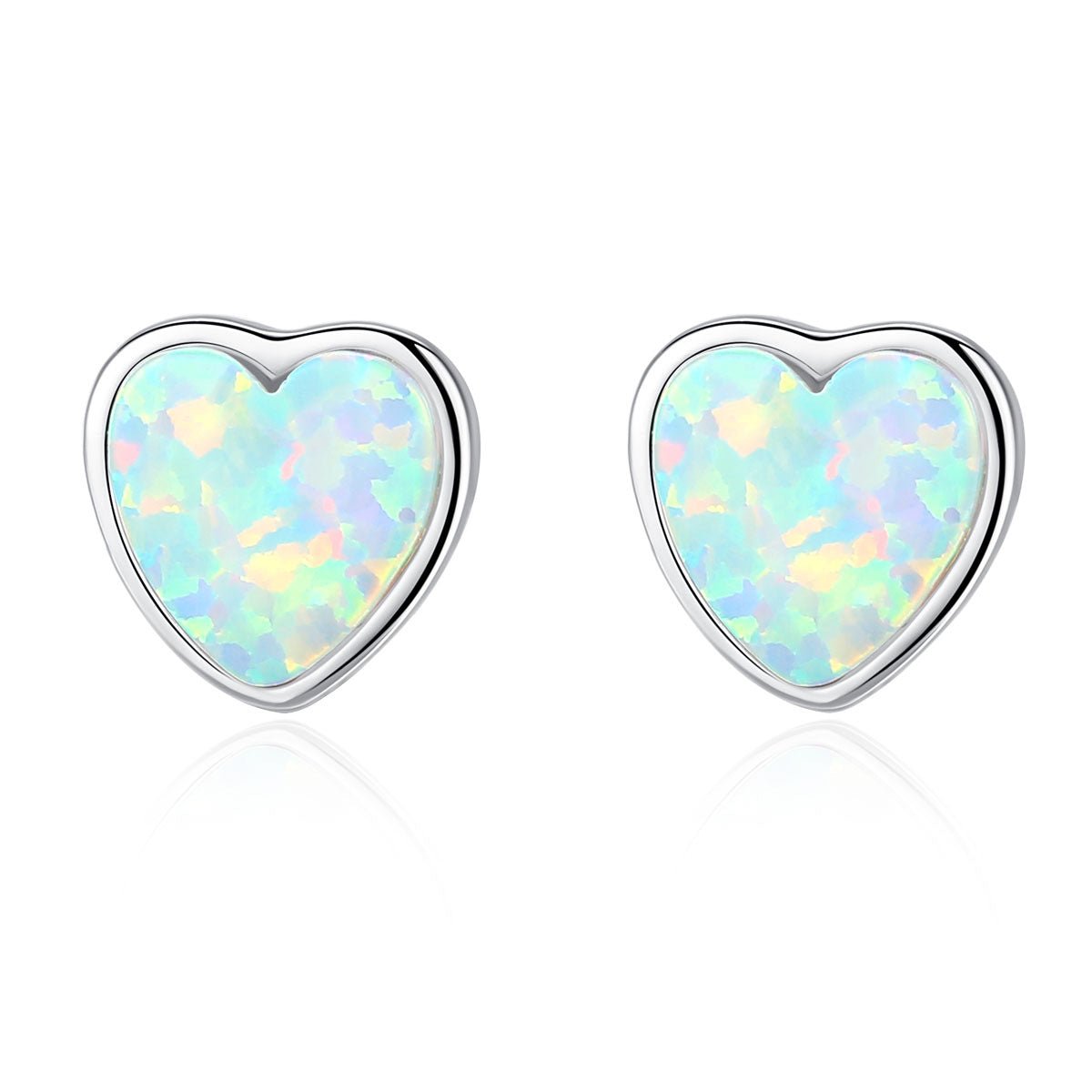 Aetolia 925 Sterling Silver Opal Earrings Love Heart Bezel Set Opal Stud Earrings SE0318