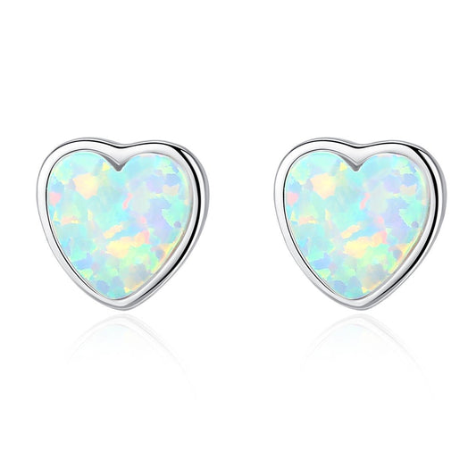 Aetolia 925 Sterling Silver Opal Earrings Love Heart Bezel Set Opal Stud Earrings SE0318