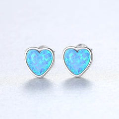 Aetolia 925 Sterling Silver Opal Earrings Love Heart Bezel Set Opal Stud Earrings SE0318