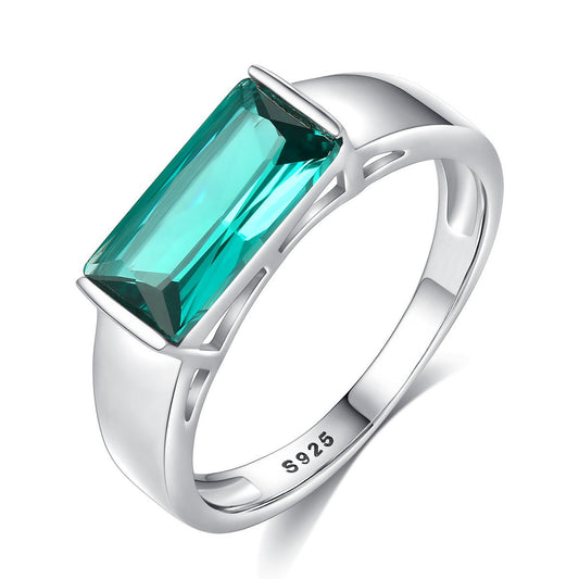 Aetolia 925 Sterling Silver 18K Gold Plated Ring Emerald Rectangle Gemstone Engagement Wedding Ring SR0152