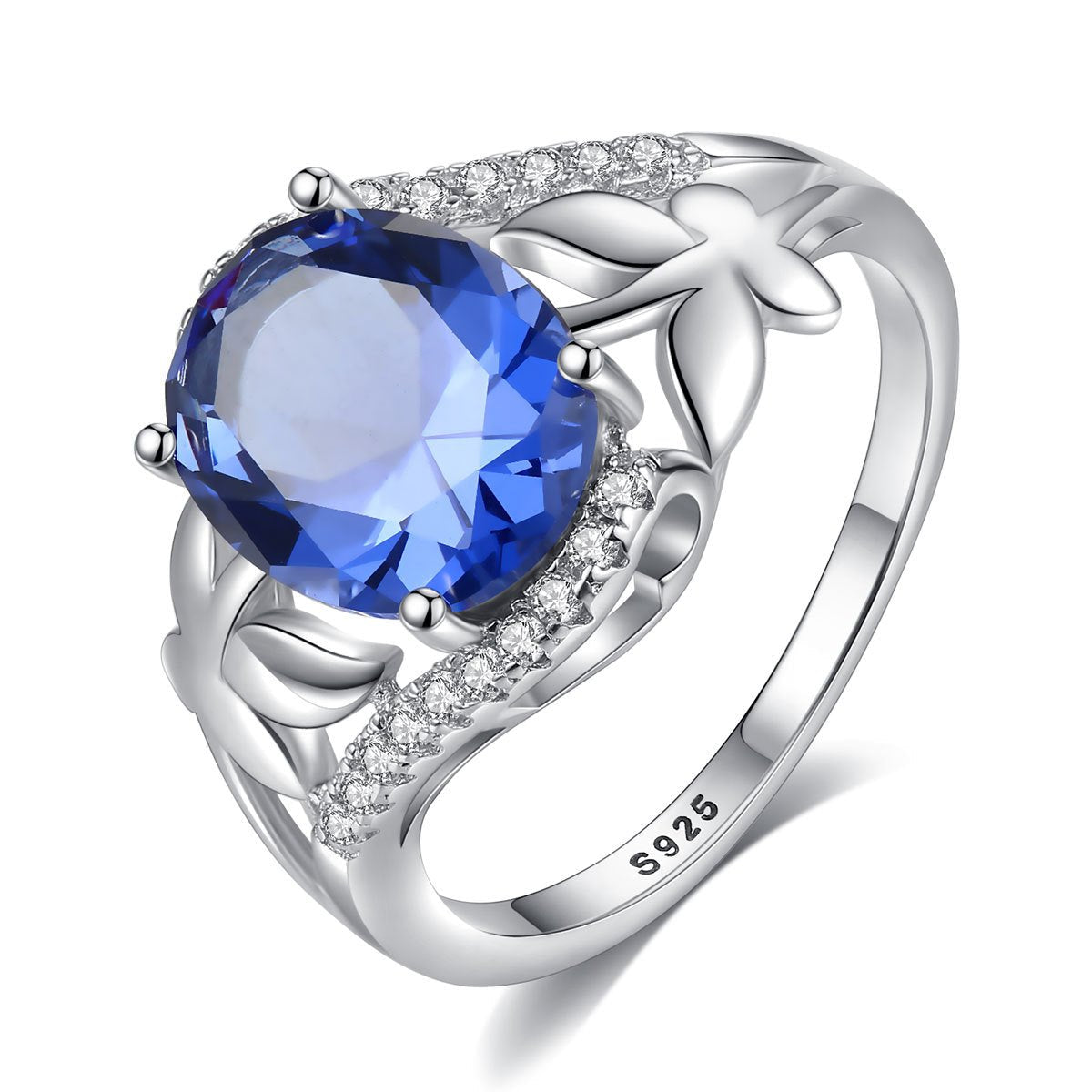 Aetolia 925 Sterling Silver 18K Gold Plated Ring Oval Sapphire Gemstone Engagement Wedding Ring SR0171