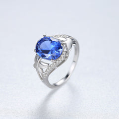 Aetolia 925 Sterling Silver 18K Gold Plated Ring Oval Sapphire Gemstone Engagement Wedding Ring SR0171