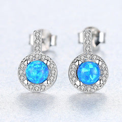 Aetolia 925 Sterling Silver Opal Earrings Luxury CZ Diamond Bezel Set Opal Stud Earrings SE0235