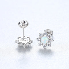 Aetolia 925 Sterling Silver Opal Earrings Elegant Flower CZ Diamond Opal Stud Earrings SE0236