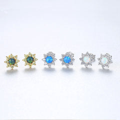 Aetolia 925 Sterling Silver Opal Earrings Elegant Flower CZ Diamond Opal Stud Earrings SE0236