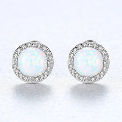 Aetolia 925 Sterling Silver Opal Earrings Halo CZ Diamond Bezel Set Opal Stud Earrings SE0243