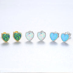 Aetolia 925 Sterling Silver Opal Earrings Love Heart Bezel Set Opal Stud Earrings SE0318