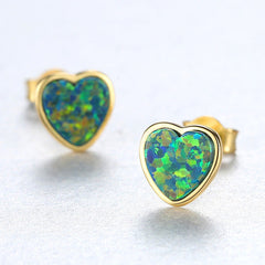 Aetolia 925 Sterling Silver Opal Earrings Love Heart Bezel Set Opal Stud Earrings SE0318