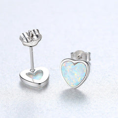 Aetolia 925 Sterling Silver Opal Earrings Love Heart Bezel Set Opal Stud Earrings SE0318